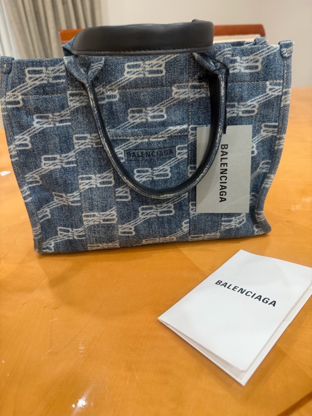 Balenciaga Denim Jacquard Mini Tote in Blue and White